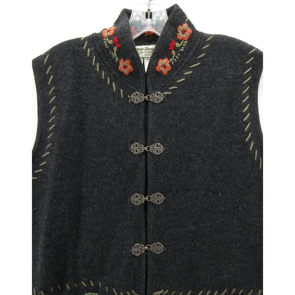 Norm Thompson Sweater Medium Wool Vest Cardigan Embroidered Toggle - Picture 2 of 10